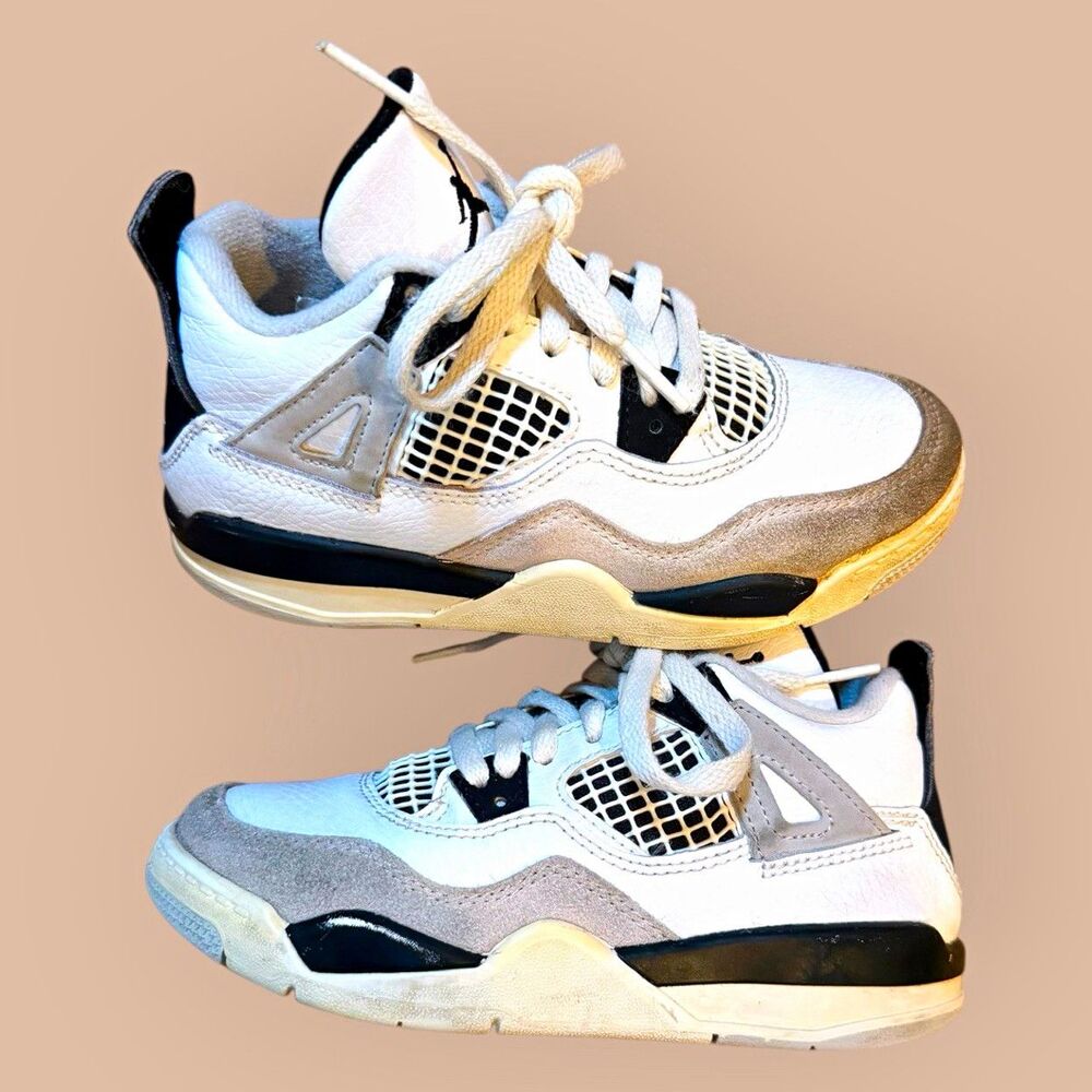 Jordan Air Jordan 4 Unisex Kids Low Top Leather Sneakers White/Gray/Black 12C